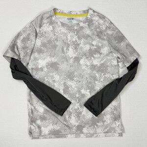 Old Navy Boys L (10-12) White Gray Camo Active Long Sleeve Layered Top Large
